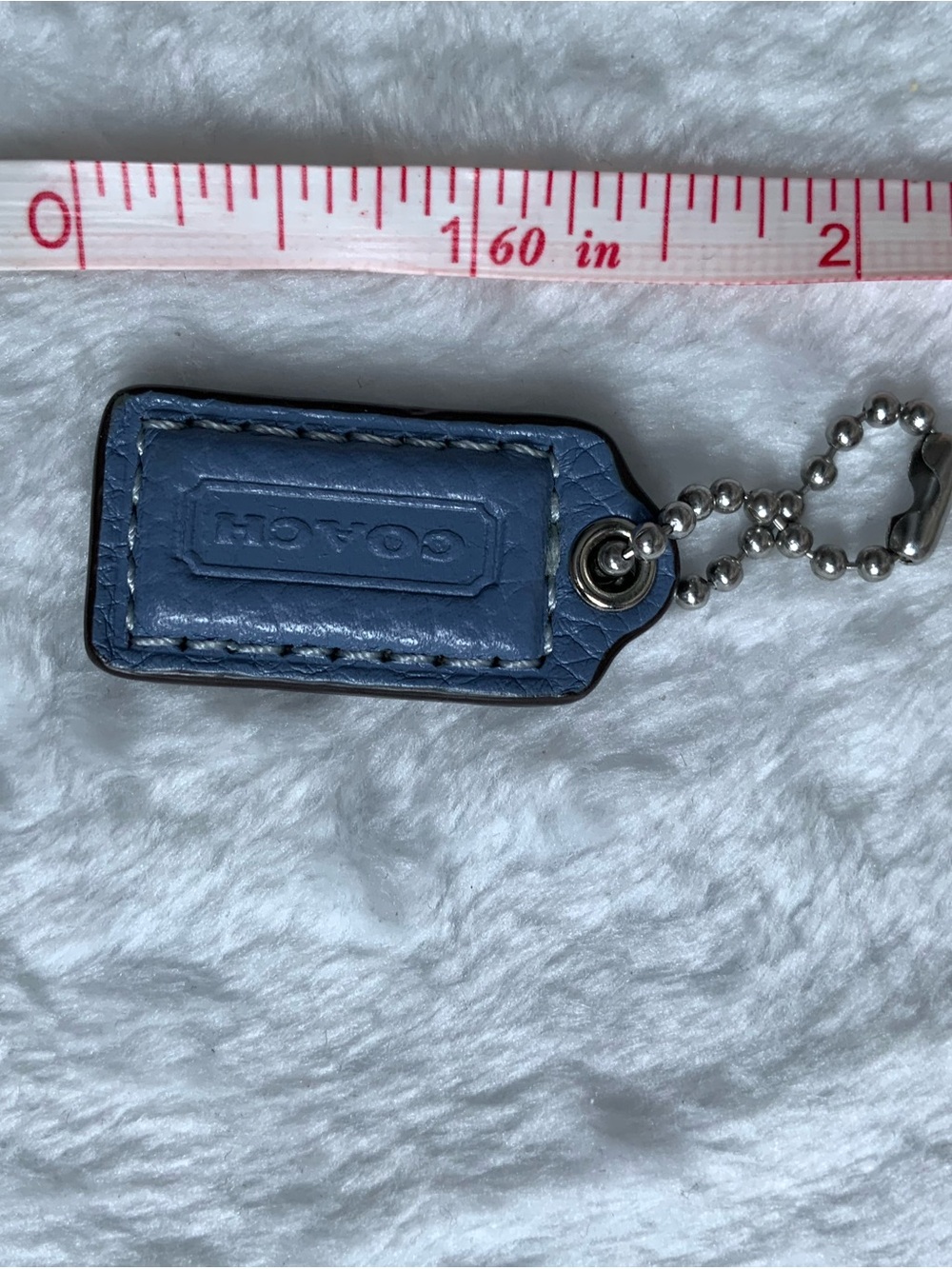Coach Blue Leather Key Tag with Silver Chain (2)